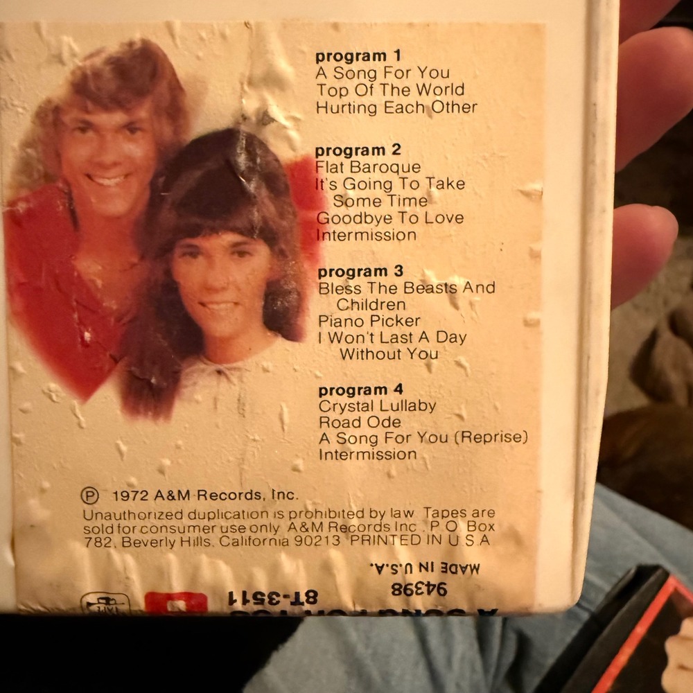 1.a.55.b Carpenters A Song For You 8 Track Tape 1972 A&M Vintage Untested As Is